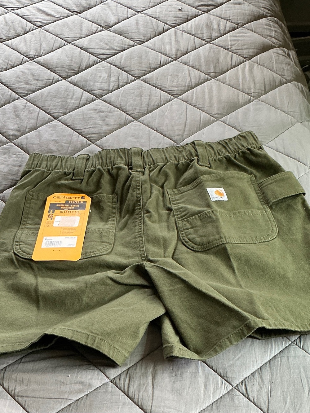 Carhartt Olive Cargo Work Shorts — Women’s Elastic Waist Utility Style